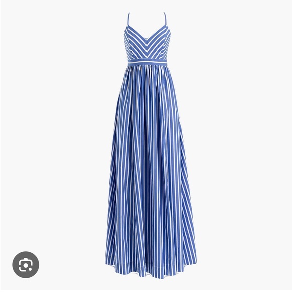 J.Crew Long Drapey Spaghetti-strap Maxi in White Blue Stripe Dress - Picture 4 of 13